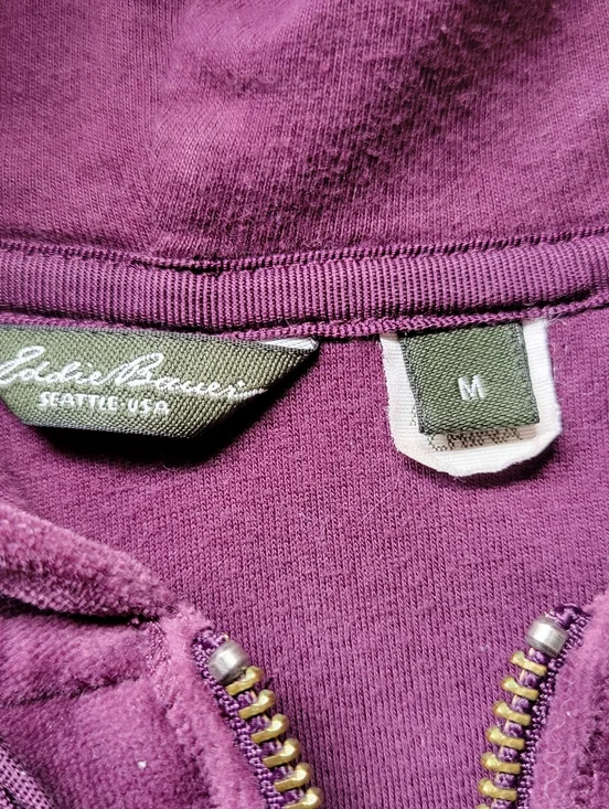 Eddie Bauer Velour Full Zip Hooded Sweatshirt Front Pocket Purple Women's Medium - Picture 5 of 7